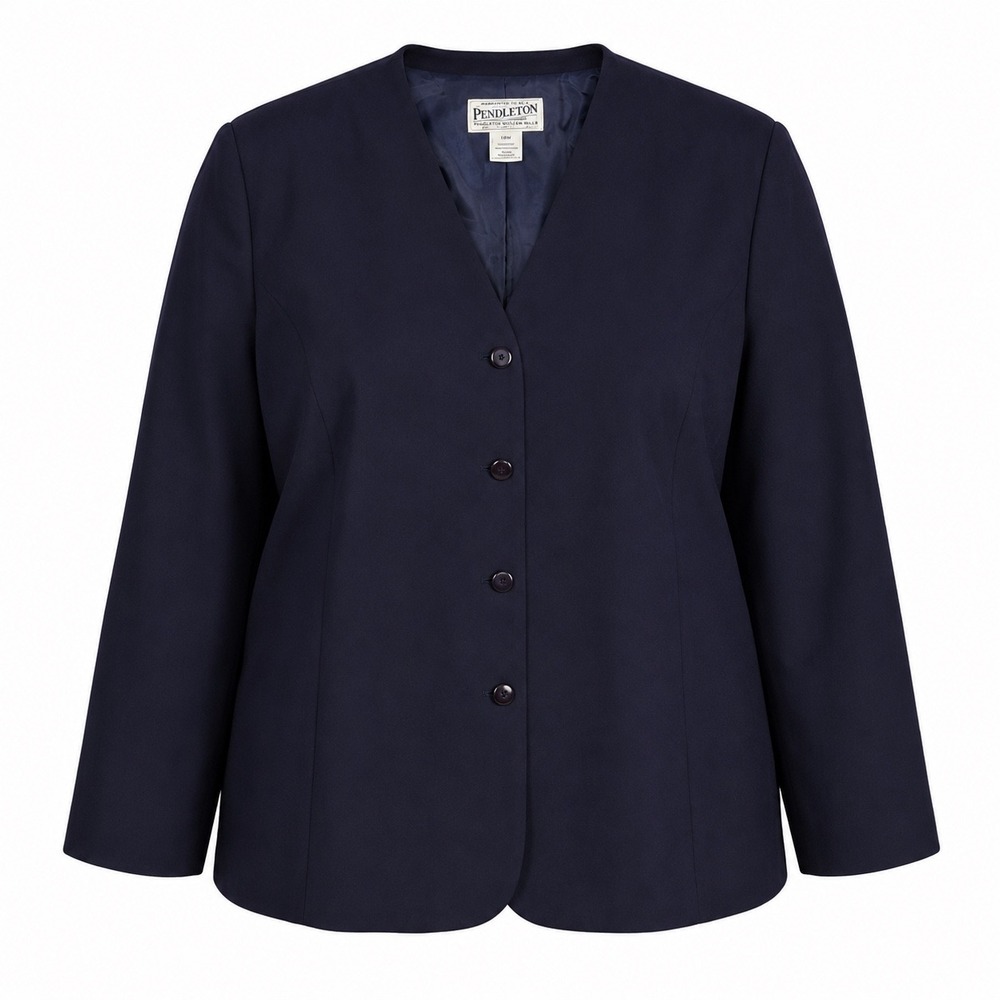 Pendleton Blazer 24W Navy Blue Collarless Button Front Career Professional EUC